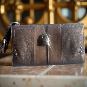 Chloé Paddington Leather Clutch Large Wallet 8x4 Metallic Bronze Gray Y2K